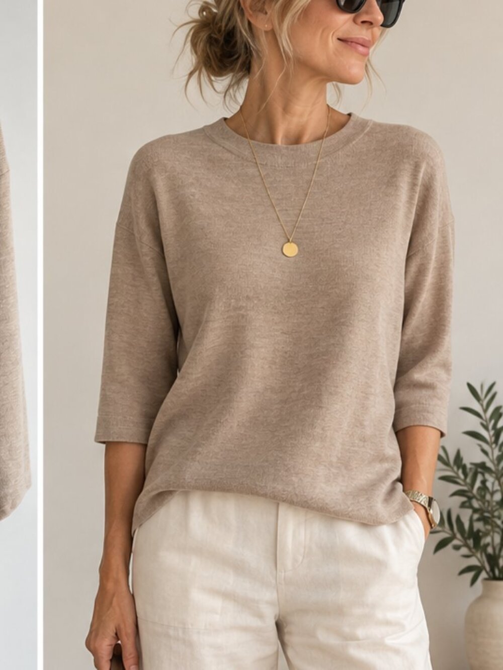 Eileen Fisher Italian Yarn Beige Mock Neck Merino Blend Sweater PTP21